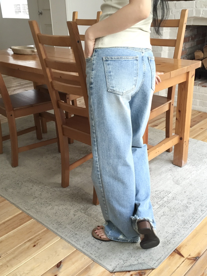 LOVE MOMENT東大門代購女士新款真品推薦休閑牛仔褲復古LOVE MOMENT牛仔褲