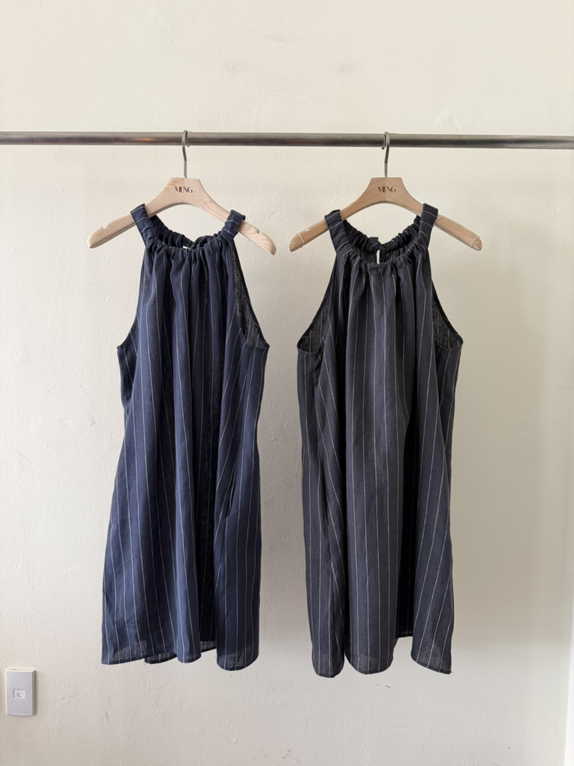 MENG東大門直郵女士新品熱賣時尚休閑推薦連衣裙羊駝條紋MENG連衣裙