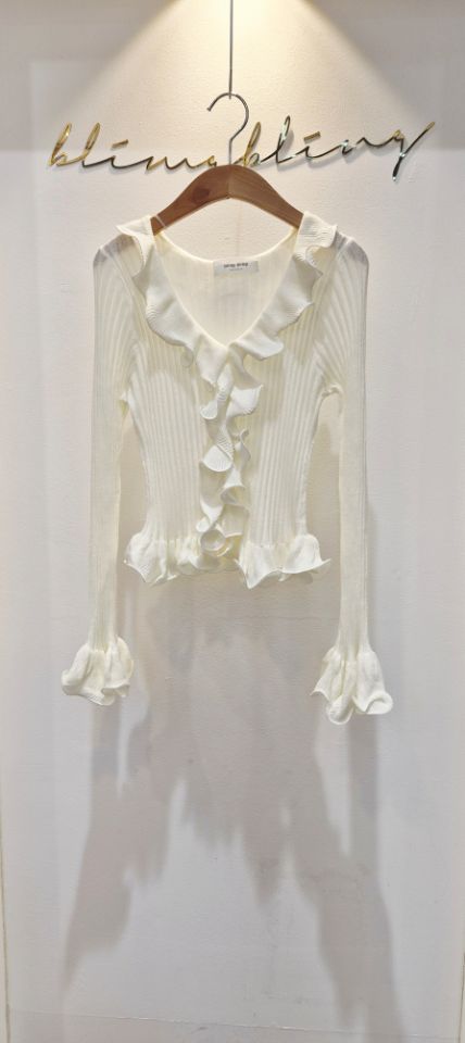 BLING BLING-S/RICO韓國代購女士新品26春夏針織衫荷葉邊BLING BLING-S/RICO針織衫