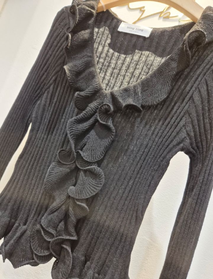 BLING BLING-S/RICO韓國代購女士新品26春夏針織衫荷葉邊BLING BLING-S/RICO針織衫