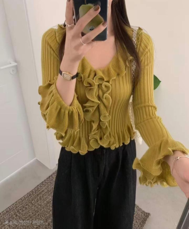 BLING BLING-S/RICO韓國代購女士新品26春夏針織衫荷葉邊BLING BLING-S/RICO針織衫圖色2