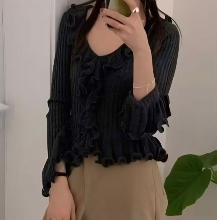 BLING BLING-S/RICO韓國代購女士新品26春夏針織衫荷葉邊BLING BLING-S/RICO針織衫圖色3