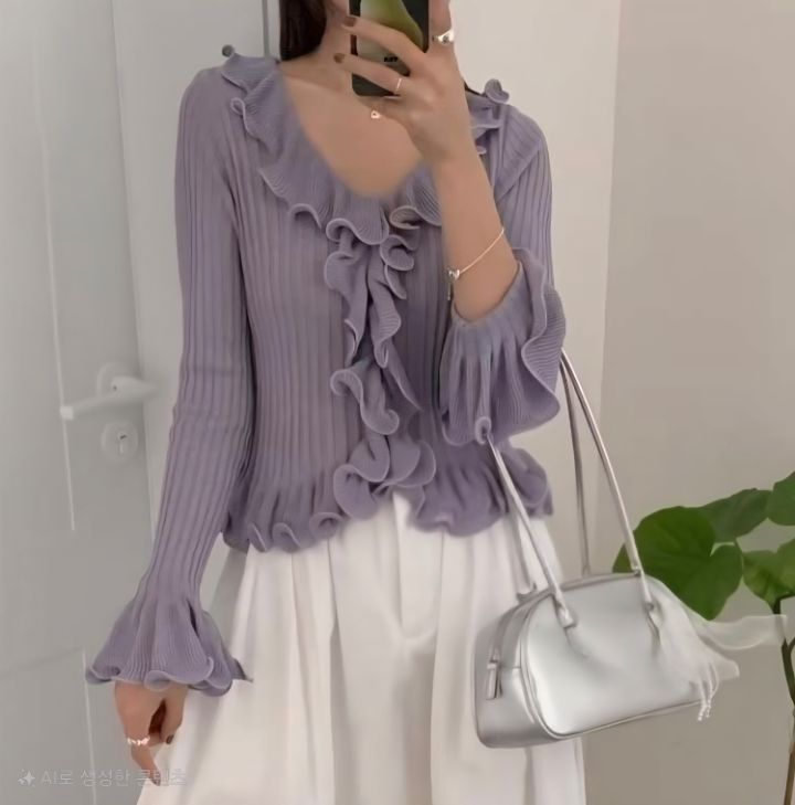 BLING BLING-S/RICO韓國代購女士新品26春夏針織衫荷葉邊BLING BLING-S/RICO針織衫圖色4