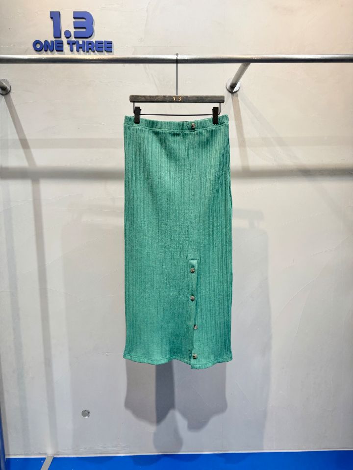 1.3韓國直郵女裝新款時尚26春夏熱賣休閑真品長裙紐扣羅紋1.3長裙圖色1