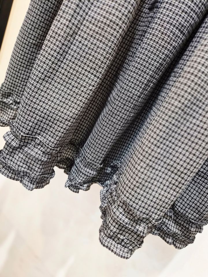 BLING BLING-S/RICO東大門實拍女士新款真品長裙荷葉邊格紋BLING BLING-S/RICO長裙