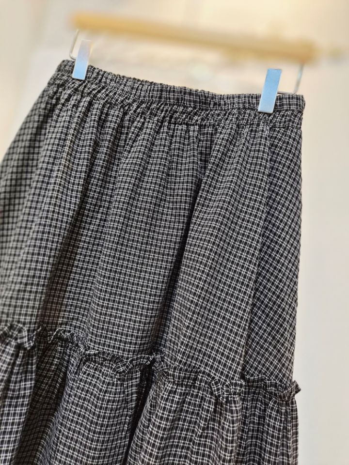 BLING BLING-S/RICO東大門實拍女士新款真品長裙荷葉邊格紋BLING BLING-S/RICO長裙