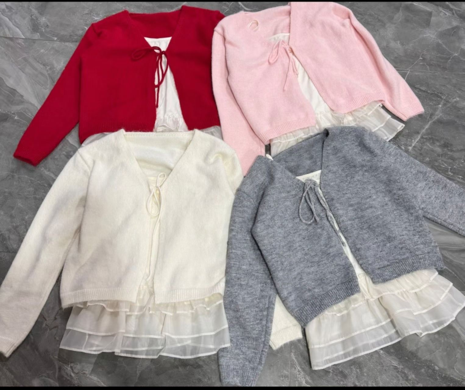 MARCIA-마샤-OT韓國直郵實拍女裝新品熱賣套裝荷葉邊套裝開衫MARCIA套裝