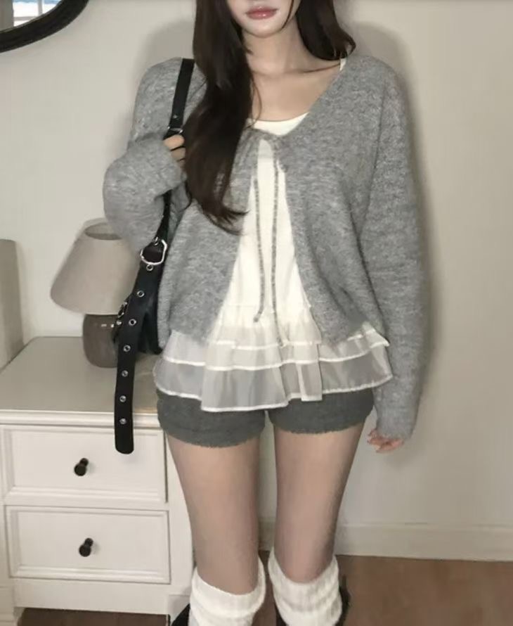 MARCIA-마샤-OT韓國直郵實拍女裝新品熱賣套裝荷葉邊套裝開衫MARCIA套裝圖色2