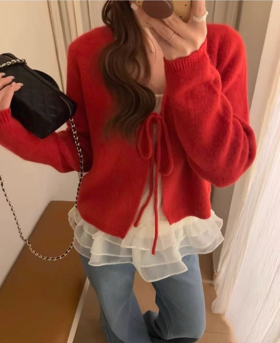 MARCIA-마샤-OT韓國直郵實拍女裝新品熱賣套裝荷葉邊套裝開衫MARCIA套裝圖色4