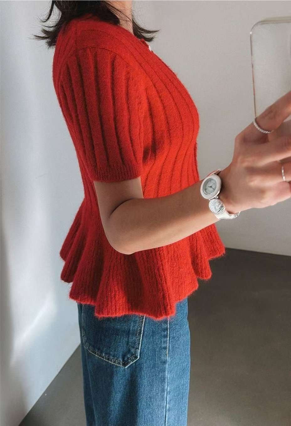 MARCIA-마샤-OT韓國東大門直郵女裝新品職業針織衫喇叭形開衫MARCIA針織衫