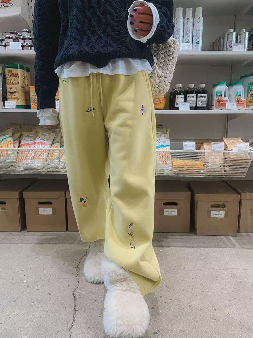 MARCIA-마샤-OT韓國直郵實拍女裝新品人氣休閑褲抓絨刺繡MARCIA休閑褲