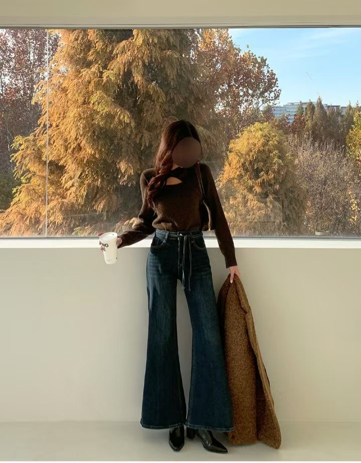 MARCIA-마샤-OT韓國東大門代購女裝新款時尚牛仔褲羊毛喇叭MARCIA牛仔褲