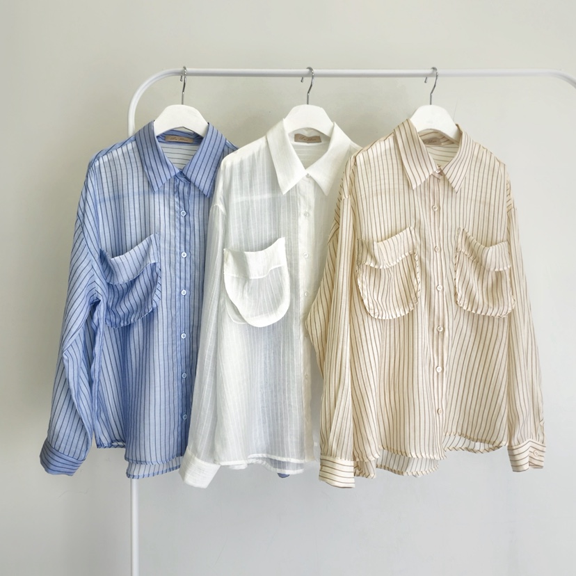 LA BLOOM韓國東大門直郵女士新款26春夏人氣襯衫蕾絲衫口袋La Bloom襯衫/蕾絲衫