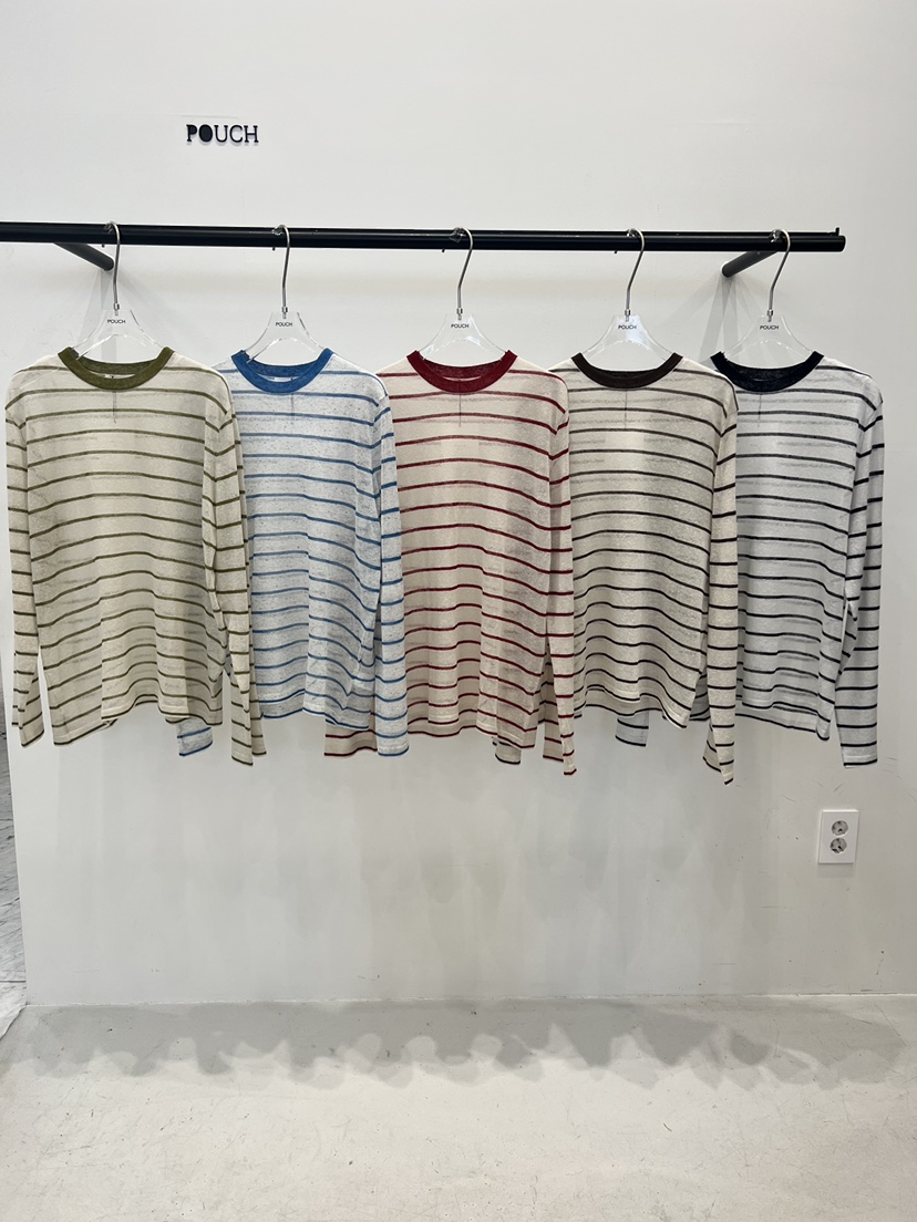 POUCH韓國直郵女士新款時尚熱賣休閑人氣職業推薦針織衫條紋POUCH針織衫