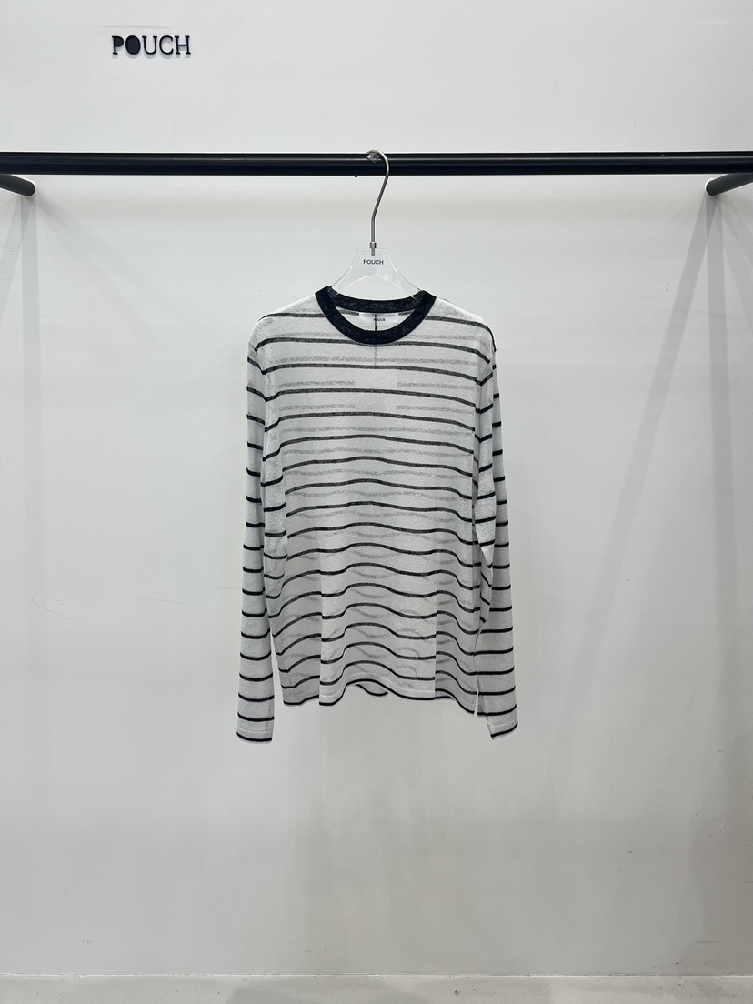 POUCH韓國直郵女士新款時尚熱賣休閑人氣職業推薦針織衫條紋POUCH針織衫圖色2黑白