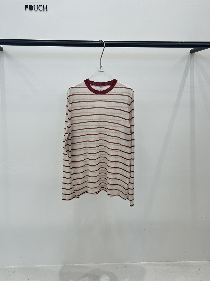 POUCH韓國直郵女士新款時尚熱賣休閑人氣職業推薦針織衫條紋POUCH針織衫圖色3紅色