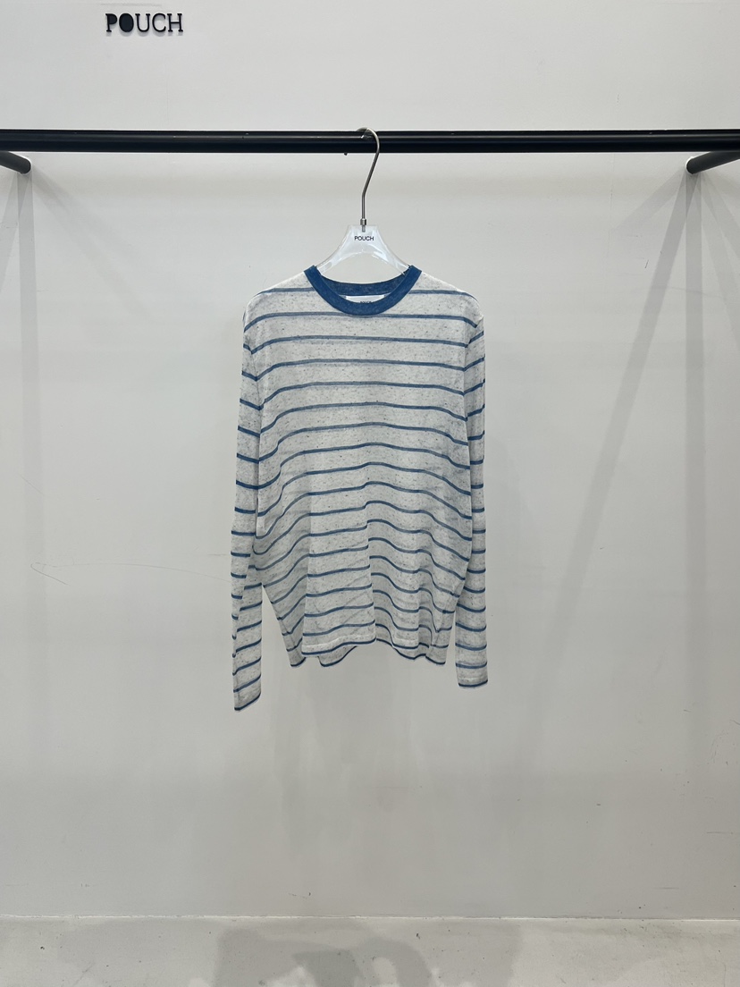 POUCH韓國直郵女士新款時尚熱賣休閑人氣職業推薦針織衫條紋POUCH針織衫圖色4藍色