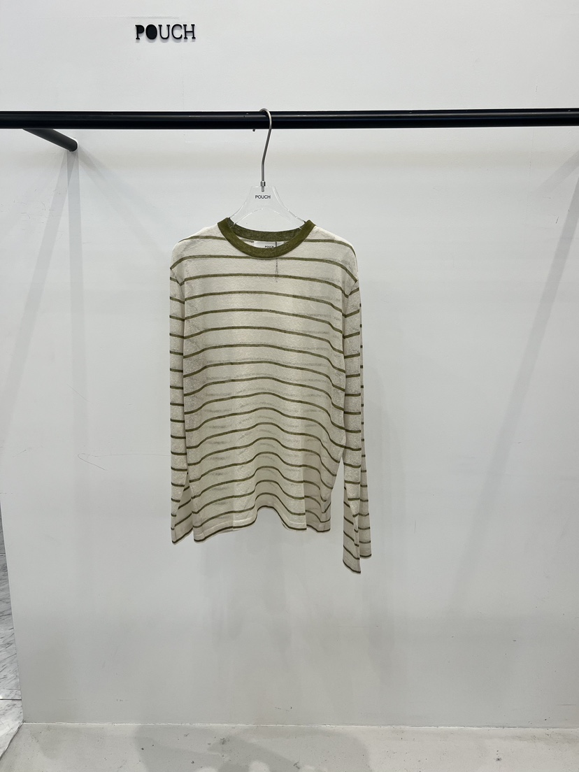 POUCH韓國直郵女士新款時尚熱賣休閑人氣職業推薦針織衫條紋POUCH針織衫圖色5綠色