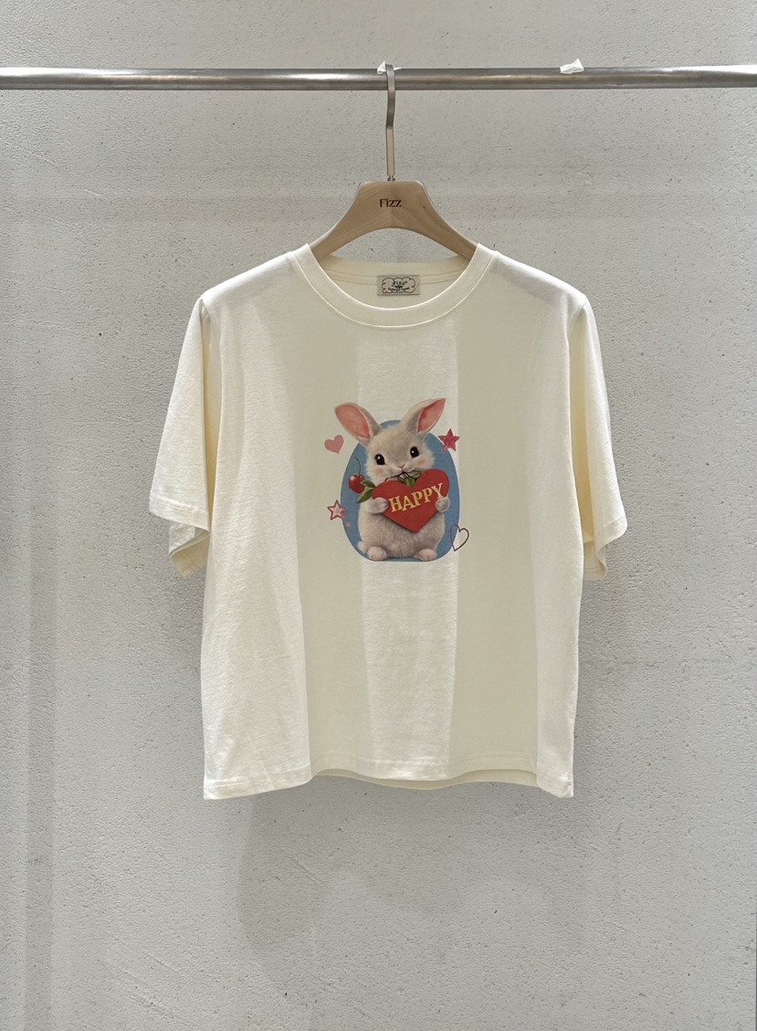 FIZZ韓國直郵女士新款推薦職業休閑26春夏人氣時尚T恤兔子FIZZT恤圖色1