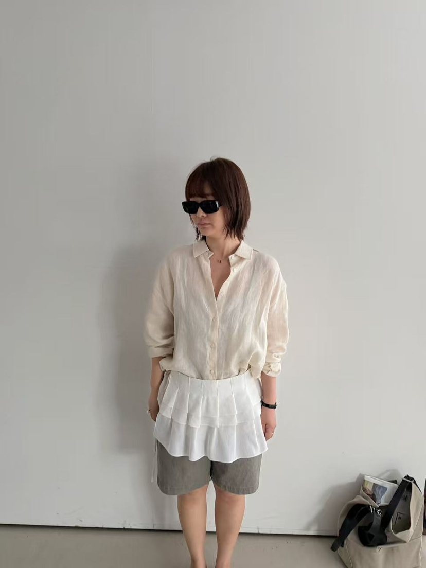 OLI SEOUL韓國直郵女士新品休閑熱賣襯衫蕾絲衫絲質亞麻OLI SEOUL襯衫/蕾絲衫