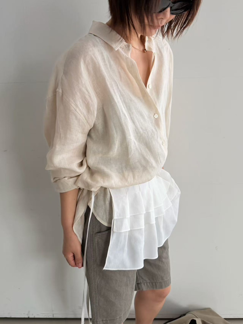 OLI SEOUL韓國直郵女士新品休閑熱賣襯衫蕾絲衫絲質亞麻OLI SEOUL襯衫/蕾絲衫