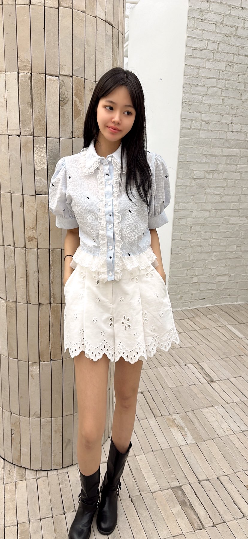 YARD韓國代購女裝新品26春夏推薦職業襯衫蕾絲衫刺繡條紋YARD襯衫/蕾絲衫