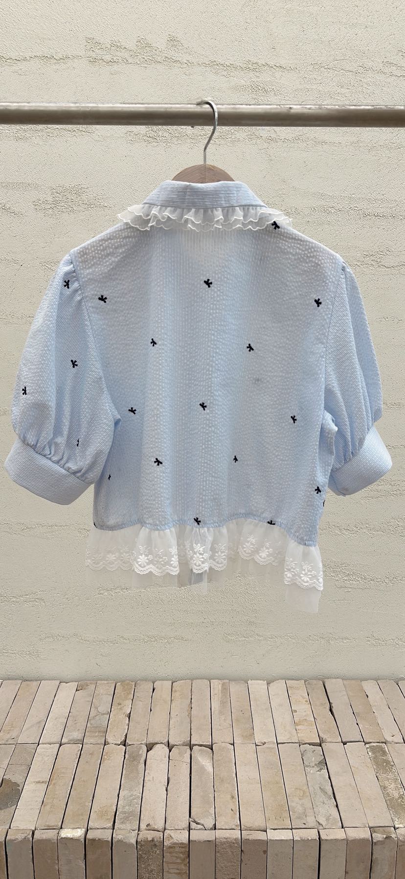 YARD韓國代購女裝新品26春夏推薦職業襯衫蕾絲衫刺繡條紋YARD襯衫/蕾絲衫