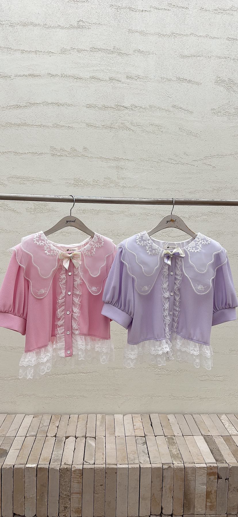 YARD韓國東大門代購女士新款26春夏熱賣襯衫蕾絲衫含胸花YARD襯衫/蕾絲衫