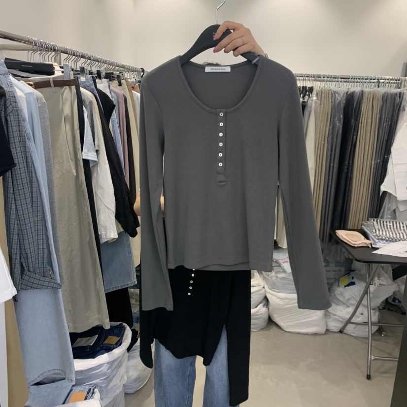 THE SECOND GROW韓國直郵女裝新品休閑職業長袖T恤羅紋THE SECOND GROW長袖T恤圖色4