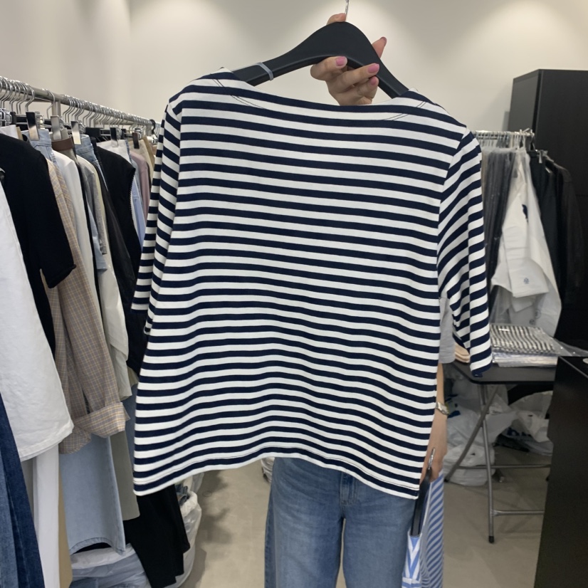 THE SECOND GROW韓國代購女士新品時尚休閑推薦T恤船領THE SECOND GROWT恤