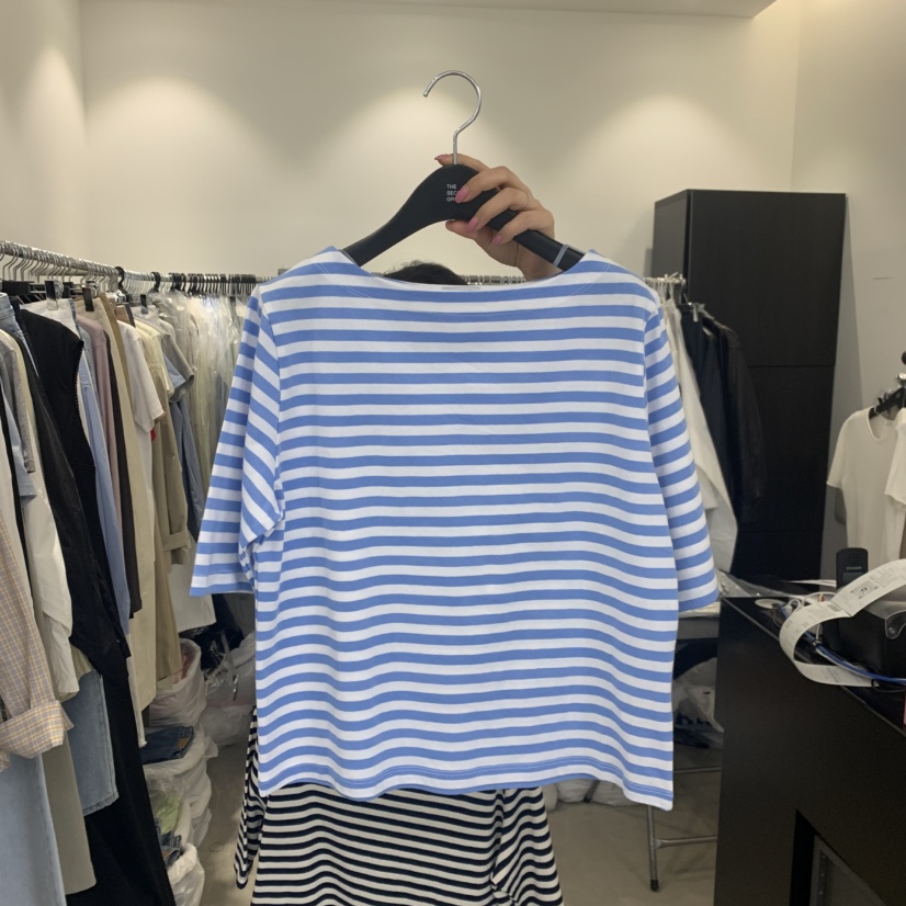 THE SECOND GROW韓國代購女士新品時尚休閑推薦T恤船領THE SECOND GROWT恤圖色1