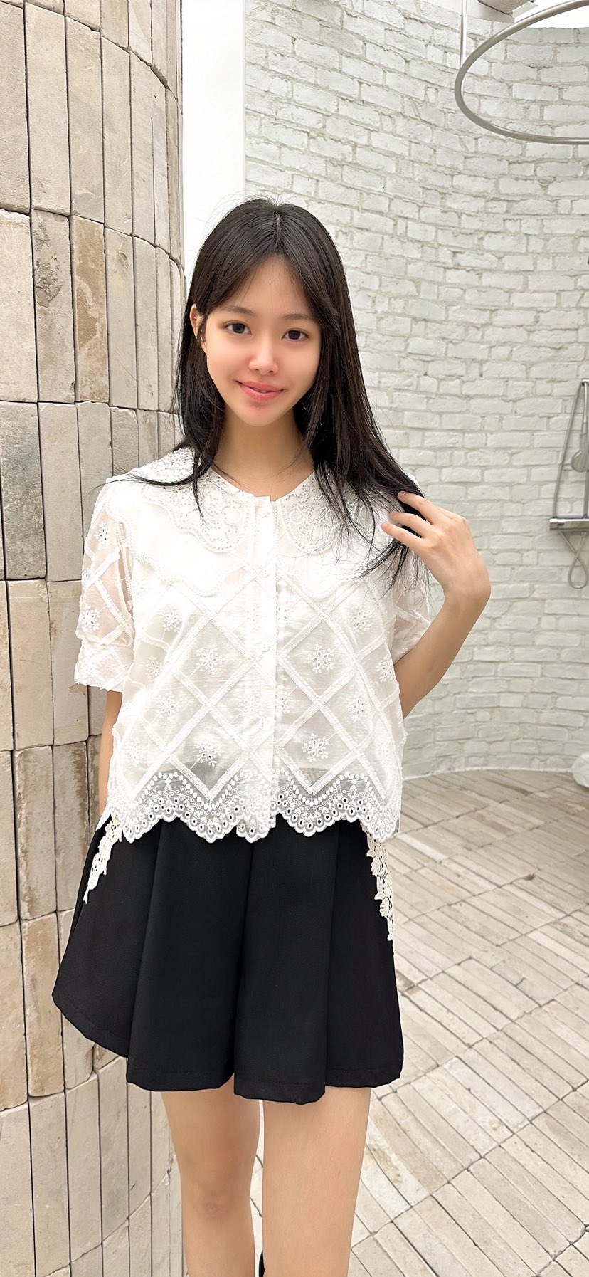 YARD韓國直郵女裝新款時尚推薦休閑熱賣襯衫蕾絲衫刺繡雙領YARD襯衫/蕾絲衫