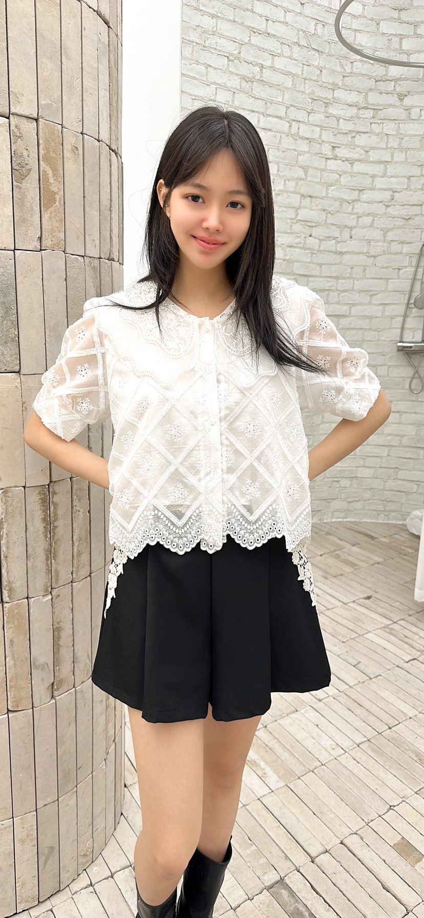 YARD韓國直郵女裝新款時尚推薦休閑熱賣襯衫蕾絲衫刺繡雙領YARD襯衫/蕾絲衫