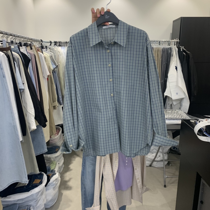 THE SECOND GROW韓國代購女士新款時尚襯衫蕾絲衫不含內搭格紋THE SECOND GROW襯衫/蕾絲衫圖色1