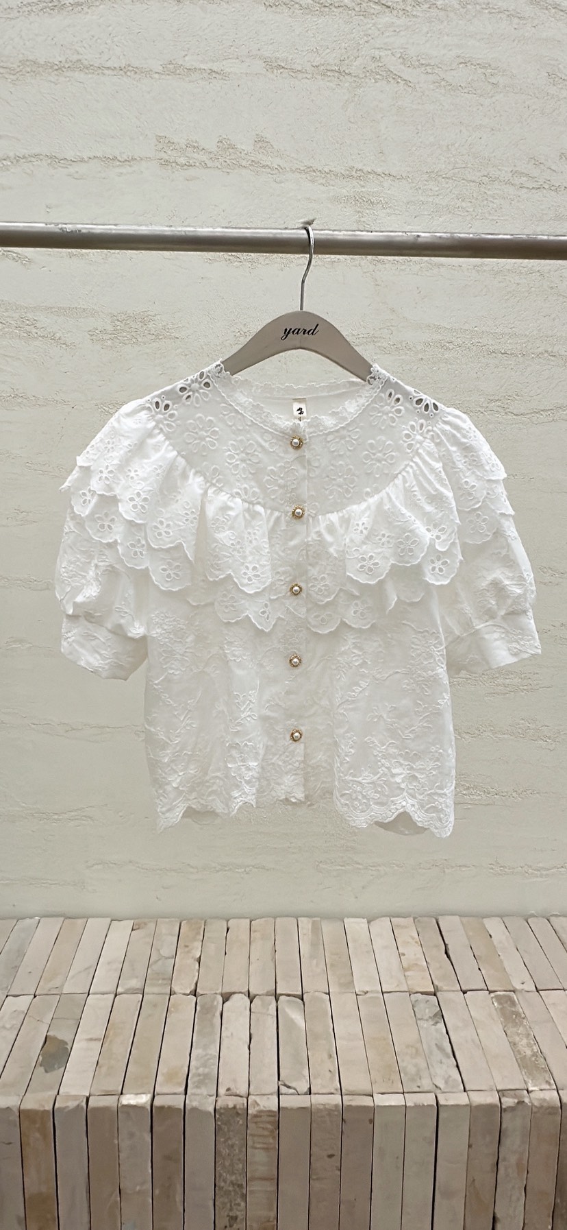 YARD韓國直郵女裝新品熱賣時尚人氣職業襯衫蕾絲衫刺繡棉質YARD襯衫/蕾絲衫圖色1