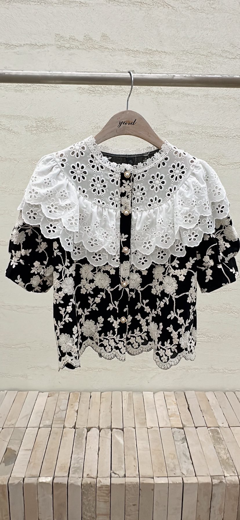 YARD韓國直郵女裝新品熱賣時尚人氣職業襯衫蕾絲衫刺繡棉質YARD襯衫/蕾絲衫圖色2