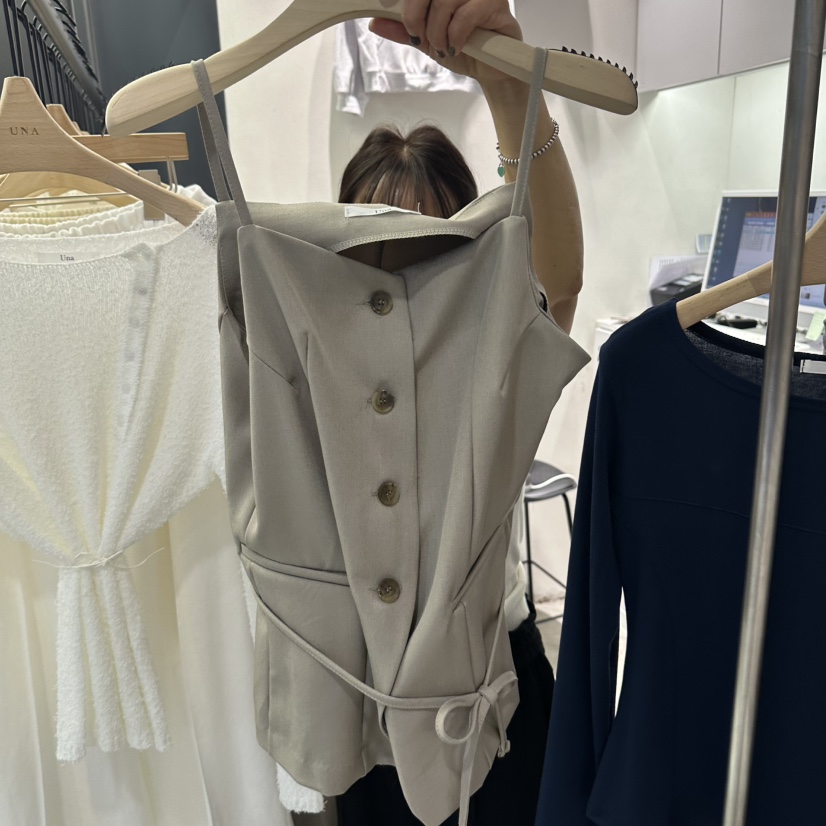 UNA/THE MAY韓國東大門直郵女裝新款人氣時尚馬甲含腰繩THEMAY/UNA馬甲圖色1