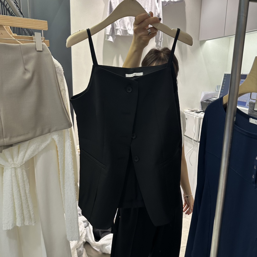 UNA/THE MAY韓國東大門直郵女裝新款人氣時尚馬甲含腰繩THEMAY/UNA馬甲圖色3黑色