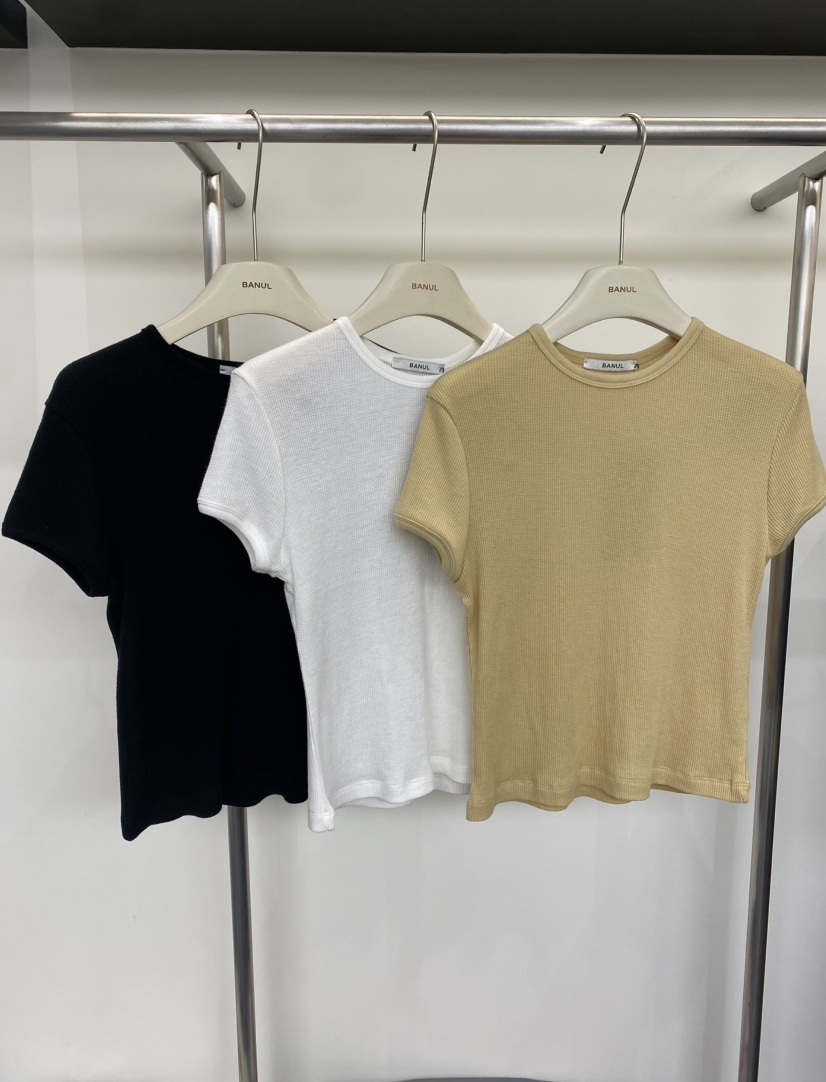 BANUL韓國東大門直郵女士新款職業休閑26春夏人氣T恤華夫格BANULT恤