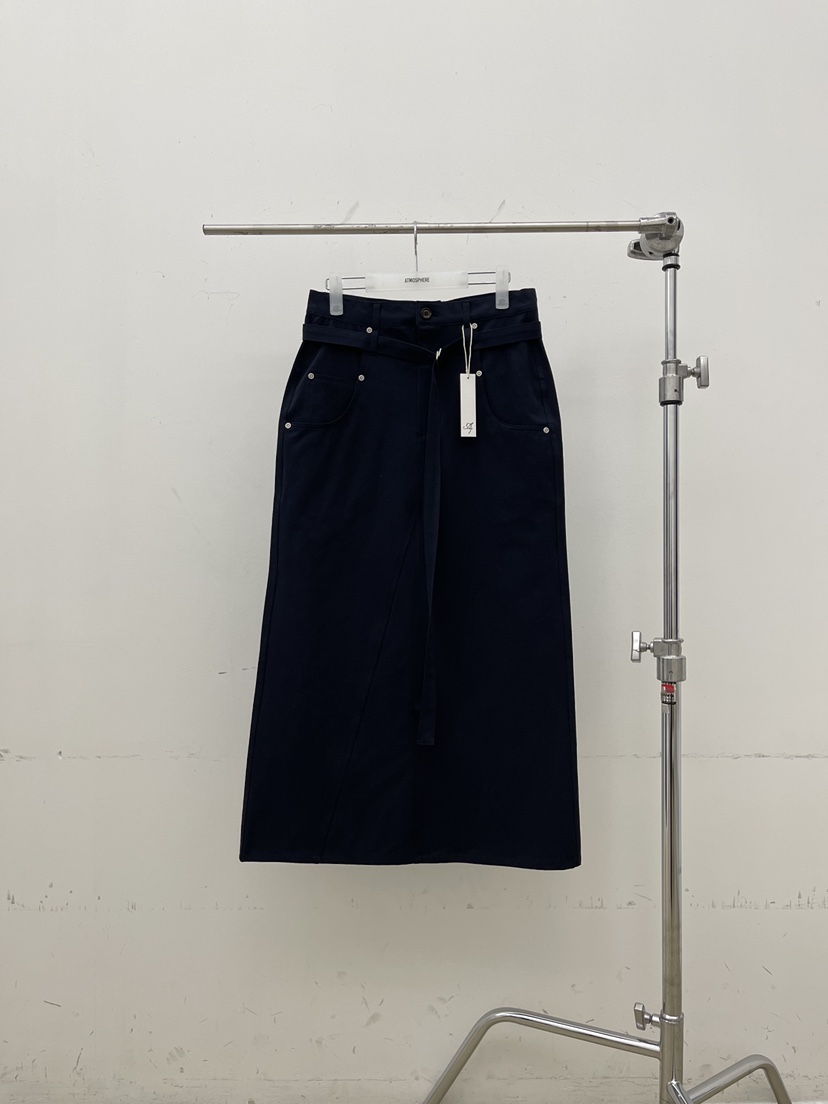 ATMOSPHERE韓國直郵實拍女士新品時尚職業推薦長裙含腰帶ATMOSPHERE/BLING長裙圖色2藏藍