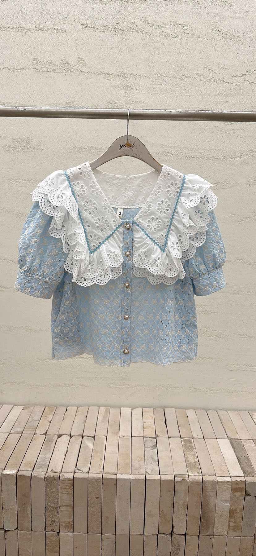 YARD韓國代購女士新款休閑熱賣時尚人氣推薦襯衫蕾絲衫刺繡YARD襯衫/蕾絲衫圖色1