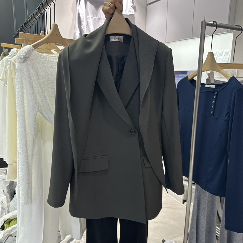 UNA/THE MAY韓國東大門代購女士新款休閑26春夏夾克含圍巾THEMAY/UNA夾克圖色2墨色