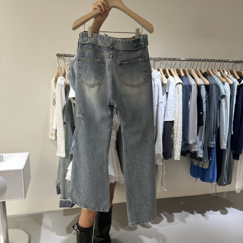 VAULT韓國代購女裝新品職業26春夏時尚休閑推薦牛仔褲含腰帶VAULT牛仔褲