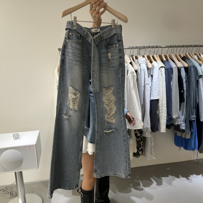 VAULT韓國代購女裝新品職業26春夏時尚休閑推薦牛仔褲含腰帶VAULT牛仔褲圖色1