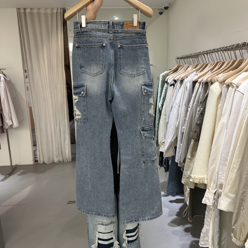 VAULT韓國代購女士新款26春夏職業休閑熱賣牛仔褲含腰帶工裝VAULT牛仔褲