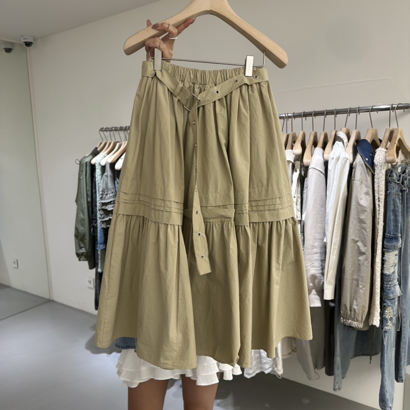 VAULT韓國東大門直郵女裝新款人氣休閑長裙含腰包口袋腰帶VAULT長裙