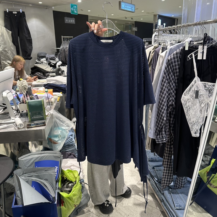 HERTZ-P韓國東大門代購女士新款26春夏熱賣T恤不含腰帶透明HERTZ-PT恤圖色1深藍色