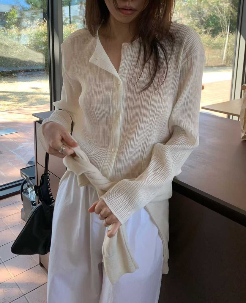 FL LANEL韓國直郵實拍女裝新品休閑時尚襯衫蕾絲衫褶裥開衫FL LANEL襯衫/蕾絲衫