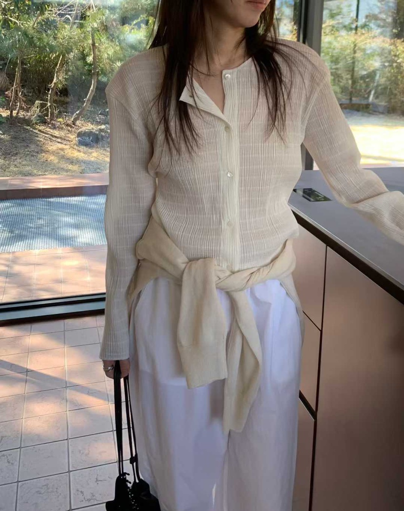 FL LANEL韓國直郵實拍女裝新品休閑時尚襯衫蕾絲衫褶裥開衫FL LANEL襯衫/蕾絲衫