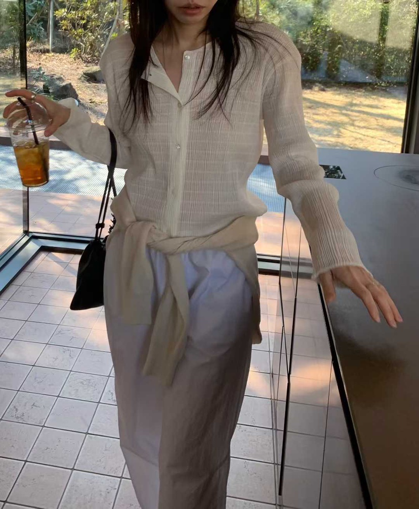 FL LANEL韓國直郵實拍女裝新品休閑時尚襯衫蕾絲衫褶裥開衫FL LANEL襯衫/蕾絲衫
